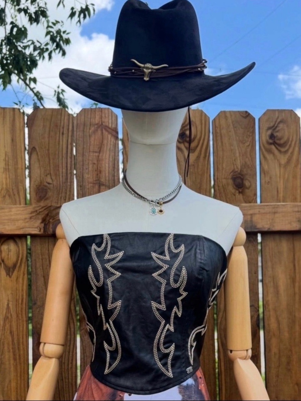 Lucky & Blessed Black Leather Western Boot Stitch Corset